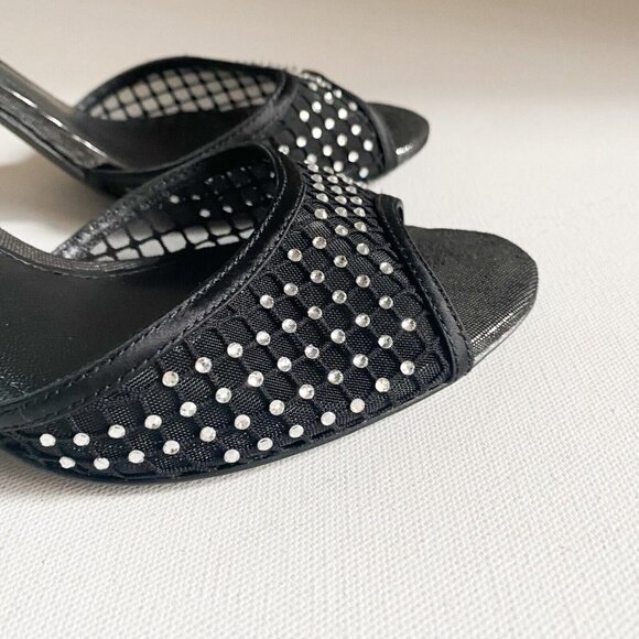 Zara  Into the Night Black Mesh Rhinestone Open Toe Sexy Heels 36 NWT - Picture 3 of 8